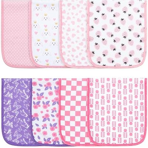 Hakochia Burp Cloths for Baby Boy & Girl Organic Cotton Large Unisex Burp Clothes Extra Absorbent Soft Neutral Burping Rags Spit Up Cloth Sets for Newborns 8 Pack (Multicolor-2)