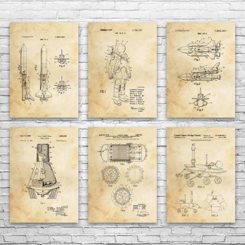 NASA Space Patent Wall Art Set of 6 | Poster, Canvas or Framed | Astronaut Gift, Astronomy Lover, Space Shuttle Art, NASA Wall Art