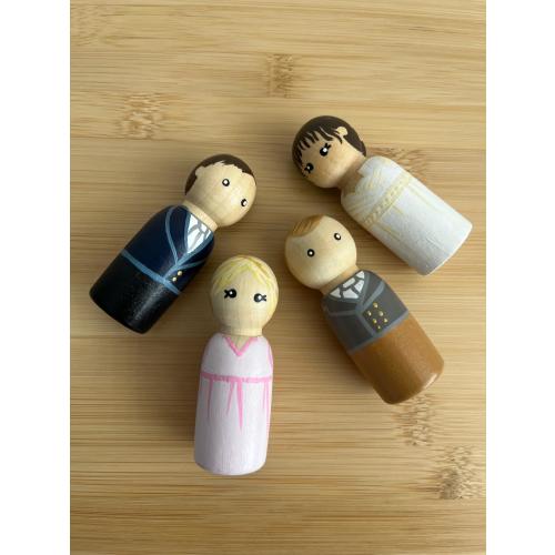 Elizabeth, Darcy, Jane, & Bingley Wooden Peg | Hand Painted Pride and Prejudice Figurines
