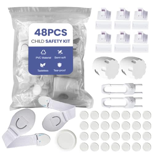 48-Pack Baby Proofing Kit, Child Safety Locks for Cabinet & Drawer, Outlet Covers, Baby Safety Products U Shaped Locks, Door Knob Safety Covers, Baby Proofing Essentials for Home, Kitchen & Bathroom