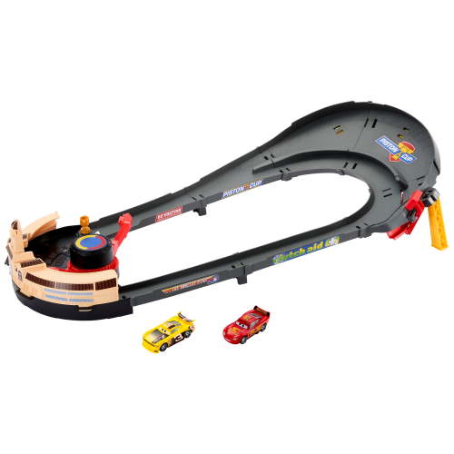 Disney and Pixar Cars NASCAR Lane Change Race Playset with 2 Toy Vehicles, Includes Lightning McQueen