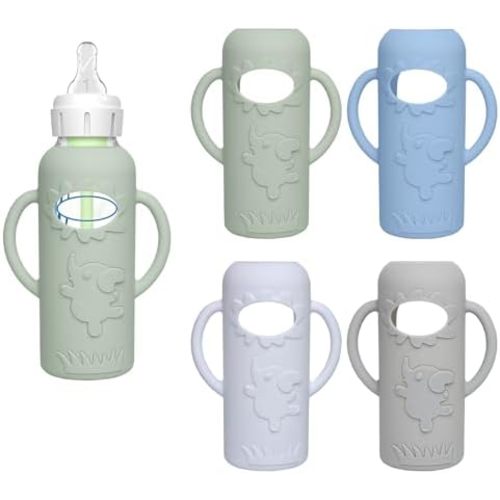 4 Pack Silicone Sleeves for Dr. Brown's Glass Baby Bottles -Drop Protection Easy-Grip Baby Bottle Sleeves Holder with Handles, Compatible with Dr. Brown's Newborn Glass Bottles 8 oz/250 mL