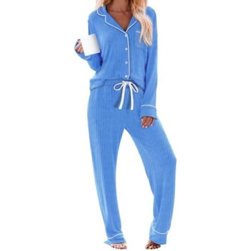 Women's Pajama Sets Long Sleeve Button Down Soft Knit Sleepwear Pjs 2 Piece Lounge Set