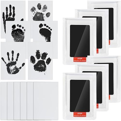 Jazb 6-Pack Baby Inkless Hand and Footprint Kit, Ink Pad Paw Print kit for Dogs, Dog Nose Print Kit, Dog Paw Print Kit - Baby Footprint Kit with Clean-Touch, 12 Imprint Cards ( Jet Black )