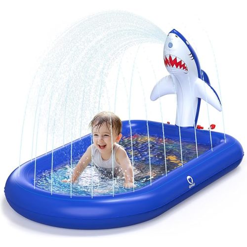 QPAU Splash Pads for Toddlers 1-3, Dark Blue Shark Toy