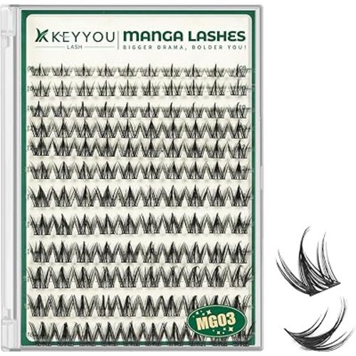KEYYOULASH Manga Lash Clusters 8-18mm Fairy Eyelash Clusters Natural DIY Lash Extension Wispy with Soft Thin Band(MG03)