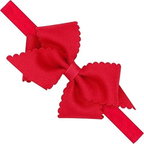 Wee Ones Baby Girl's Extra Small Grosgrain Bow On Matching Elastic Band, 0-6 Months, Red