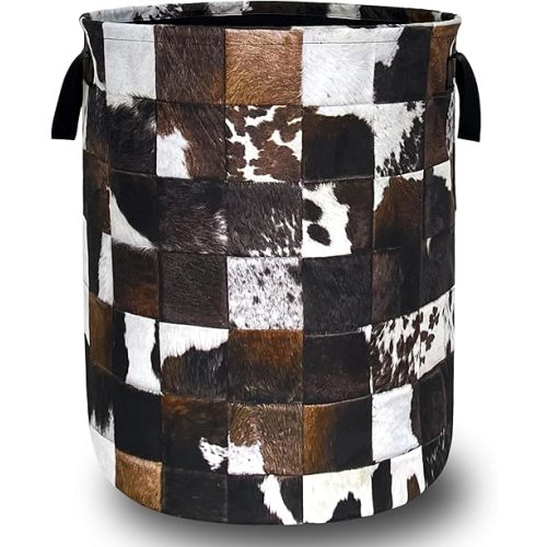 Personalise Cow Print Laundry Basket Oxford Cloth Animal Cowhide Laundry Hamper With Handle Foldable Portable Clothes Storage Basket Funny Laundry Bag 18.9"x16.5" For Laundry Room/Bedroom/Bathrooms