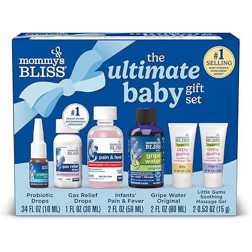 Mommy’s Bliss Ultimate Baby Gift Set | Gripe Water, Probiotic Drops, Pain & Fever Medicine, Gas Relief Drops, and Gum Massage Gel