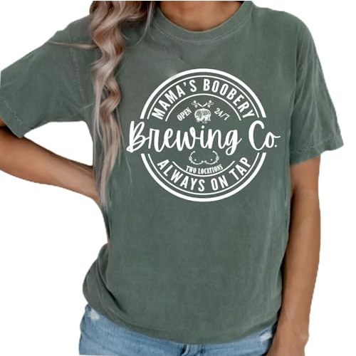 Women Zipper Breastfeeding Nursing Tees Mama's Boobery Always On Tap Tops | Women Maternity Tees Comfort Nursing Shirts For Breastfeeding Friendly Zip Tshirt Mama Hidden Zipper Nursing Tops Workout Top
