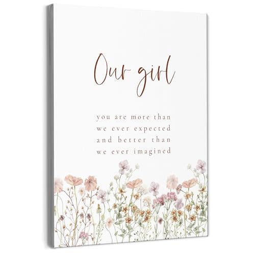 BearCake Little Girls Room Wall Decor - Our Girl You are More Than We Ever Expected Canvas Wall Art, Boho Floral Wall Decor for Nursery Baby Toddler Room Playroom, 11x14 Inches Framed