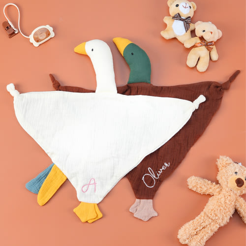 Personalized Cute Mallard Duck Goose 100% Cotton Soft Baby Security Blanket with Embroidered Name Birthday Baby Shower Gift for Newborn New Mom - CALLIE