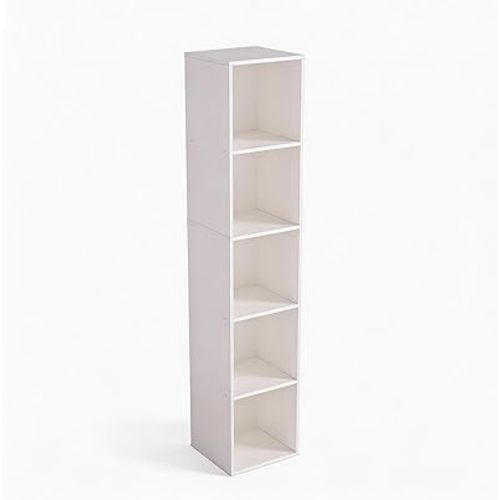 5 Cube Storage Organizer, 5 Tier Cube Low Bookcase Freestanding Storage Display Organizer, Five-Cubes Open Shelf Bookshelf for Home Office (White, 5-Cube)