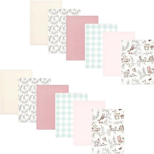Hudson Baby Unisex Baby Cotton Flannel Burp Cloths Bundle, Girl Woodland Pals, One Size