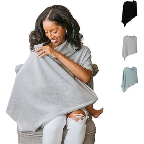 100% Cotton - Breathable Nursing Cover Up for Breastfeeding - Privacy Nursing Covers - Breastfeeding Must Haves - Ponchy by Gold Mamas - Versatile Nursing Shawl for Baby Feeding (Gray)