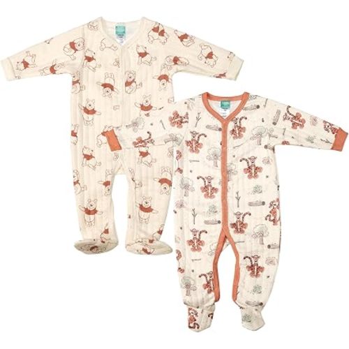 Magic Threadz Disney Clothes Baby Boys 2-Pack Quilted Footed Coveralls Mickey Mouse, Winnie the Pooh and Dumbo (0/3M-6/9M)