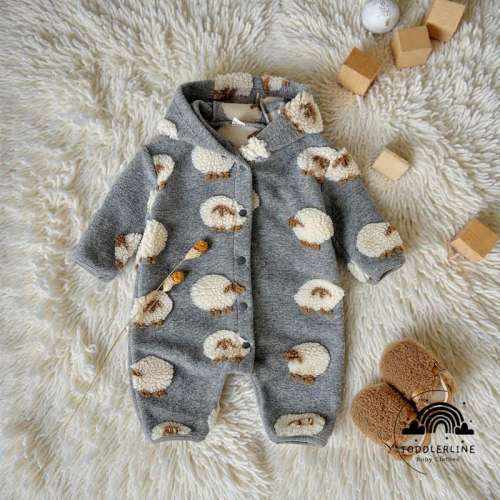 Plush Baby Romper - Stylish Hooded Onesie - Cosy Winter Jumpsuit - Fleece Baby Outfit - Baby Shower Gift