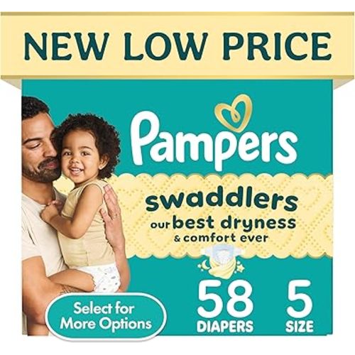 Pampers Swaddlers Diapers, Size 5 (20-37 lbs), 58 Count, Hypoallergenic, Absorbent, Keeps Baby Dry and Comfortable, Skin Safe Disposable Baby Diaper