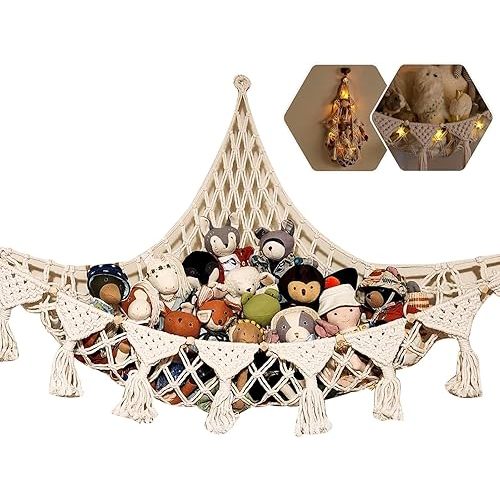 Stuffed Animals Toy Storage Hammock Wall Hanging Net Corner Hanging Organizer Bedroom Plush Toy Holder for Room Decor 47.2 Inch