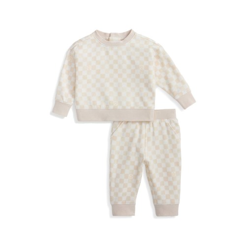 Chamois Checkerboard Brushed Fleece Magnetic Sweatshirt & Sweatpants Set, 6-9M