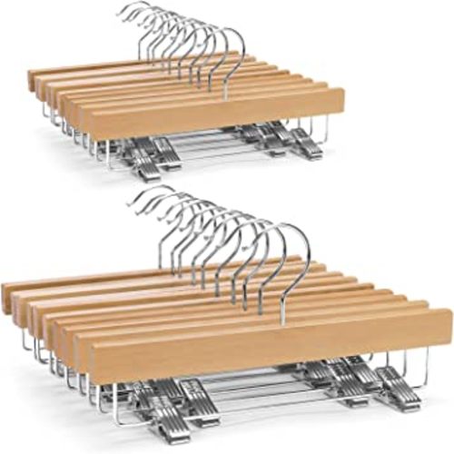 Nature Smile Kids Solid Wooden Pants Hangers,Baby Toddler Children Wood Skirts Hangers,Trousers Bottom 11.8 inches Hangers with 2-Adjustable Clips Anti-Rust Hook Pack of 20 (Natural)
