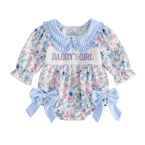 Bonangber Newborn Baby Girl Summer Clothes Flower Letters Print Fly Sleeve Bow Romper Infant Bodysuit Cute Daddys Girl Outfit