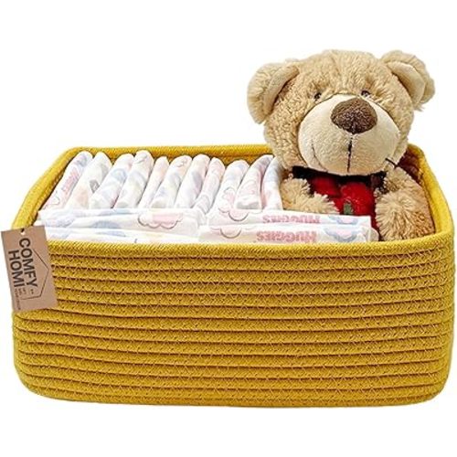 COMFY-HOMI 13" x 8.5" x 5.1" Storage Baskets for Organizing | Cotton Rope Woven Basket | Toy Storage Bin Box | Basket for Shelves, Closet Organizer Bin, Decorative Closet Shelf, 1 Pack