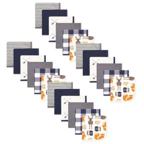 Hudson Baby Infant Boy 24Pc Quilted Cotton Washcloths, Boy Forest, One Size
