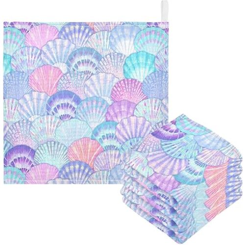 vvfelixl Baby Washcloths Cotton Sea Shell Mermaid Scales Muslin Ocean Soft Face Towel for Newborn Infants Wipes, 11.8 X 11.8 Inch, 3 Pack Pink