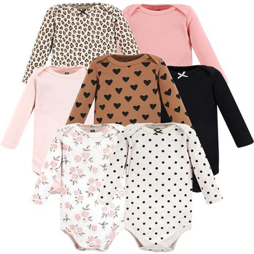 Hudson Baby Baby Girls' Cotton Long-sleeve Bodysuits 7-pack