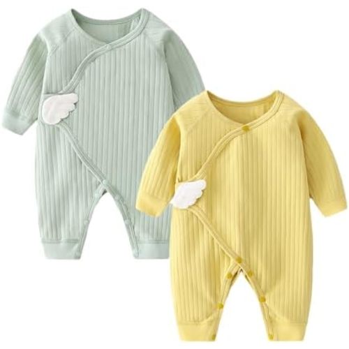 Newborn Romper Coming Home Outfit Unisex Cotton Solid 2 Pack Button Jumpsuits for Infant Baby Boys Girls