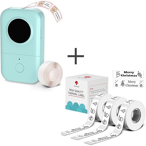 Phomemo D30 Label Maker Machine with 4 Tapes-Black on White Tape 12mm 0.47 in, Mini Bluetooth Label Printer, Portable Smart Phone Handheld Sticker Mini Labeler Inkless Rechargeable, BPA-Free