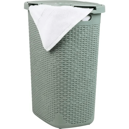 Mind Reader Slim Laundry Hamper with Lid, 60L Clothes Basket, Premium Wicker Design, Plastic, Mint