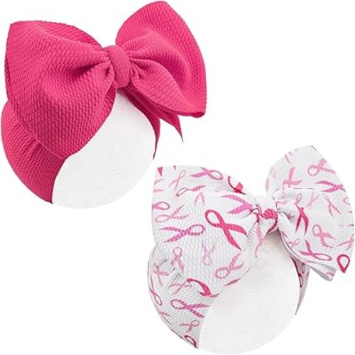 2PCS 7’’ Super Durable Soft Knot Headbands with Hair Bows Pink Ribbon Infant Toddlers Kids Breast Cancer Awareness Hair Accessories