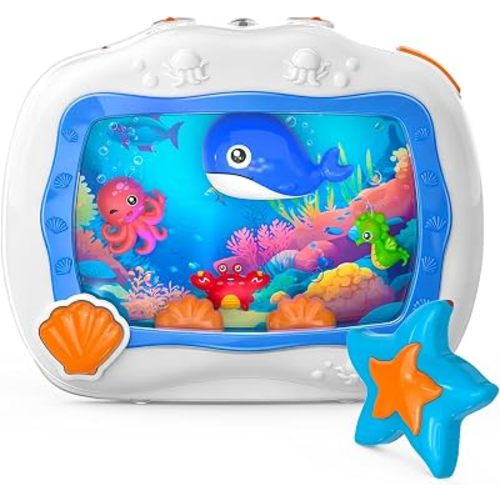 Baby Aquarium Toy Sleep Soother, Tummy Time Toys & Crib Toy, Sea Animal Sensory Musical Crib Soother for 6 Months, Dream Baby Soother with Light & Soothing Sound for Crib Car Seat Travel, Blue