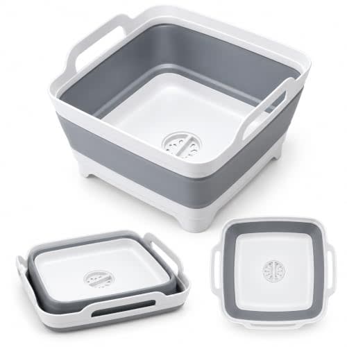 Collapsible Wash Basin for Baby Bottles with Drain Plug 2.4 Gal (9L) | Foldable Dish Tub for Kitchen Sink, Camping Dishpan, Portable Laundry Basket and RV Cleaning Bin Bucket