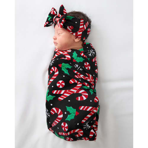 Merry Mints Swaddle & Luxe Bow Headband Set | Little Sleepies