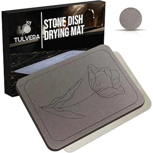 Stone Dish Drying Mat for Kitchen Counter – Diatomaceous Earth Drying Mat | Fast-Absorbing, Minimalist Design, Durable Diatomite | Non-Slip, Heat Resistant, Easy-to-Clean | 16"x12" | USA Brand