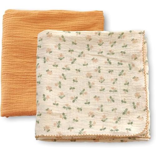 Baby Swaddle Newborn Recieving Blanket 100% Cotton Muslin 2Pack Nursery Wrap Lace Design 40"x40"