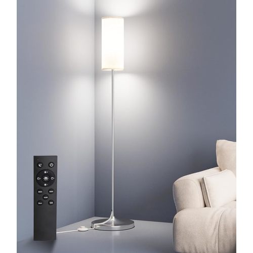 luckystyle Dimmable Floor Standing Tall Lamp, 12W Led Bulb with Lampshade, Foot Switch, Remote Custom Color Temperature Pole for Bedroom, Office, Kids & Living Room, Black