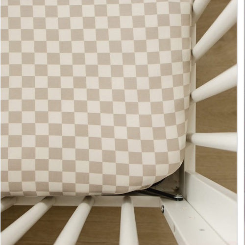 Taupe Checkered Bamboo Stretch Crib Sheet - LITTLE RAD THINGS