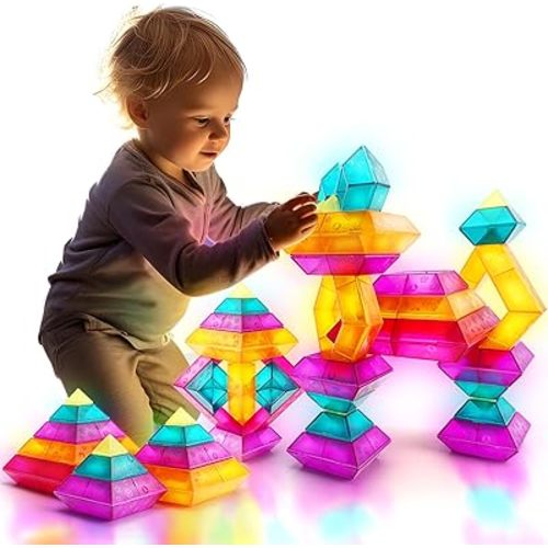 Building Block Sets for Kids 1 2 3 4 5 6 Year Old, 30 Pcs Stacking Blocks Toys for Boys Girls, STEM Preschool Learning Activities Educational Light Table Toys Gifts for Toddlers Children Age 18+ Month
