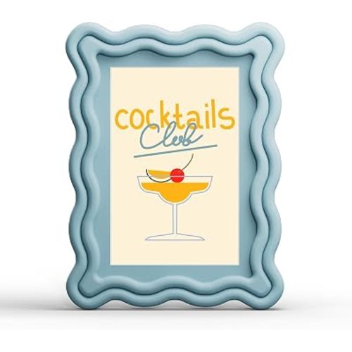 YESKAY 5x7 Picture Frame with Mat for 4x6,Cute Wavy Edge Photo Frame with Real Glass,Wooden Scalloped Frame for Tabletop or Wall Hanging,Blue,1 Pack