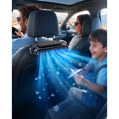 LETOUR Rechargeable Car Seat Fan, Cordless Backseat Fan with Cooling Airflow, 3-Speed Headrest Car Fan for Baby Rear Facing, Kids & Dogs