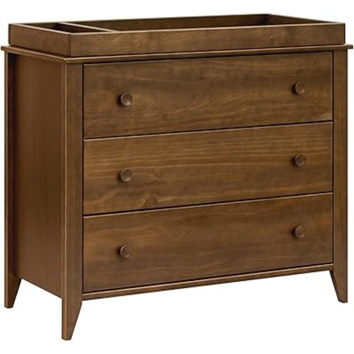Babyletto Sprout 3-Drawer Changing Table Dresser w/Removable Tray | GREENGUARD Certified Baby Dresser with Changing Table Top & Storage for Nursery - Versatile Use for Bedroom/Hallway, Natural Walnut