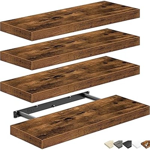QEEIG Floating Shelves for Wall Bathroom Shelf Bedroom Kitchen Living Room Farmhouse Small Book Shelf 16 inch Set of 4, Brown (015-BN4)