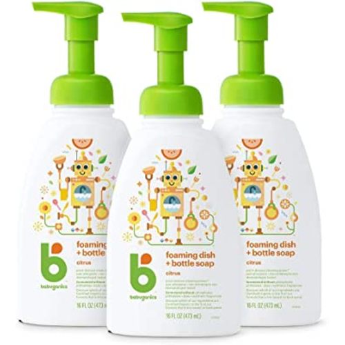 Babyganics Foaming Dish & Bottle Soap, Pump Bottle, Citrus, Plant-Derived Cleaning Power, Removes Dried Milk, 16 Fl Oz (Pack of 3), Packaging May Vary