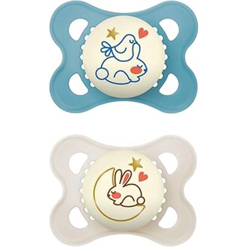 MAM Original Night Pacifiers, Binky Pacifier for 0-6 Months, BPA-Free Silicone, Glows in The Dark, Best for Newborn Babies, Developed with Medical Experts, 2 Count Binkies, with Sterilizer Case