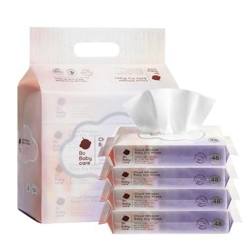 Bc Babycare Cloud Soft Baby Dry Wipes,Plant-based Fibers,Total 192ct (48per/4 Packs)