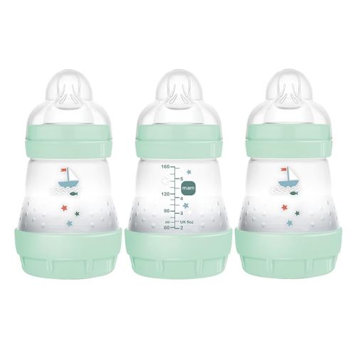 MAM 5oz Easy Start Anti-Colic Baby Bottles, Slow Flow, Breastfeeding-Like Silicone Nipple Bottle, Reduces Colic, Gas, & Reflux, Easy-to-Clean, BPA-Free, Vented Baby Bottles for Newborns, 0-3 Months